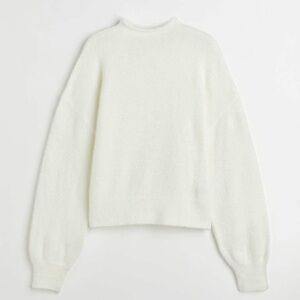 H&M Divided Fluffy Sweater So Soft Off White Dropped Shoulder Mock Neck